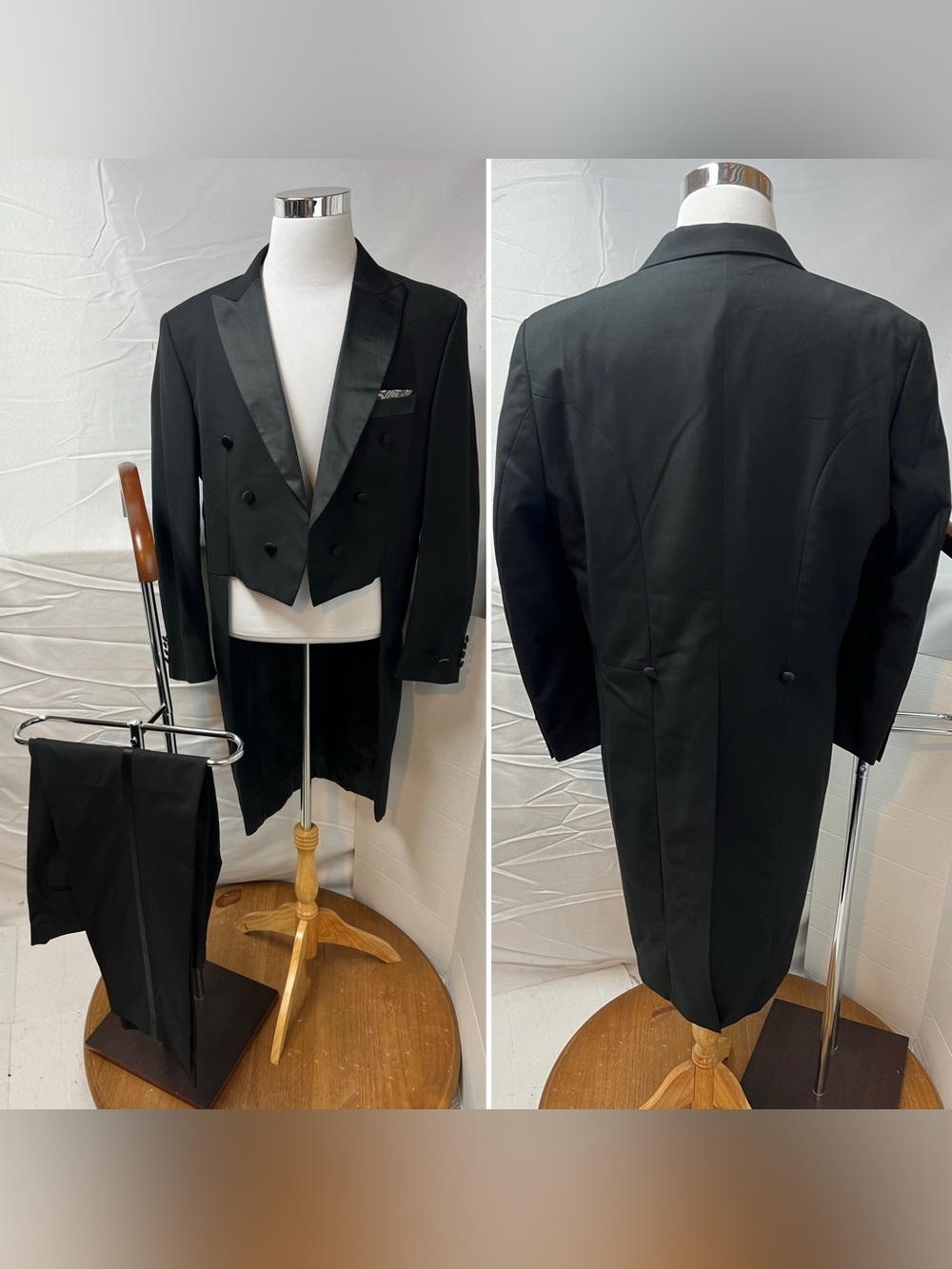 Ferrecci Men's 44 Tailcoat 37x30 Pants Black Double Breasted Tuxedo Suit